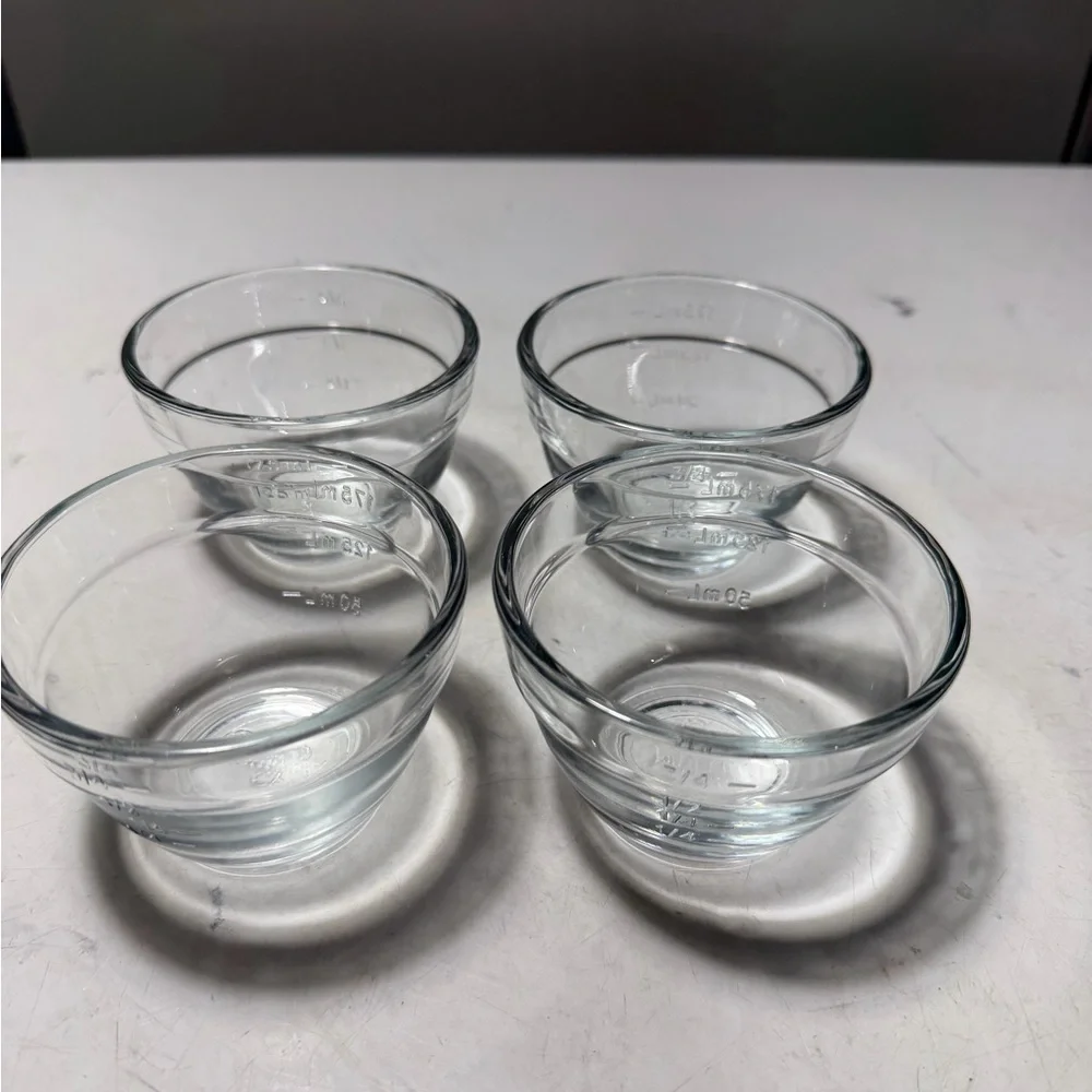 Pampered Chef Prep Bowl Set Measuring 1 Cup  Clear Glass Lot of 4